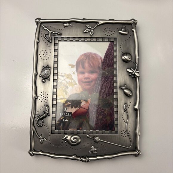 Vintage Burnes Of Boston Pewter Nature 4x6 Picture Frame Turtle Snail - Picture 6 of 6